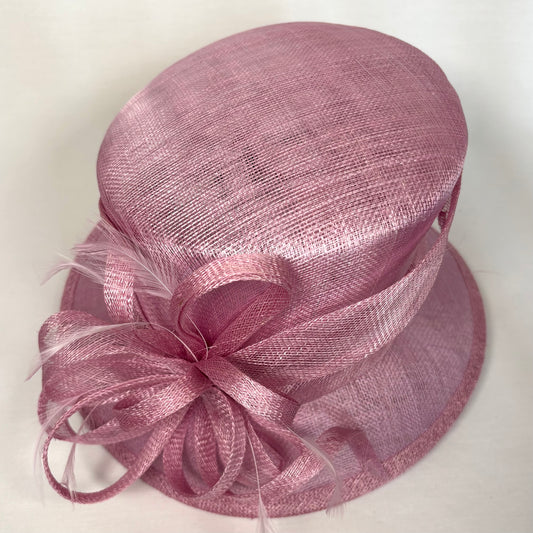 Soft Blush occasion hat with structured flower and feather detail