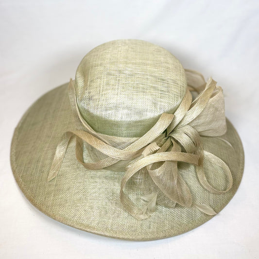 Pale Green wide-brim occasion hat with bold bow detail