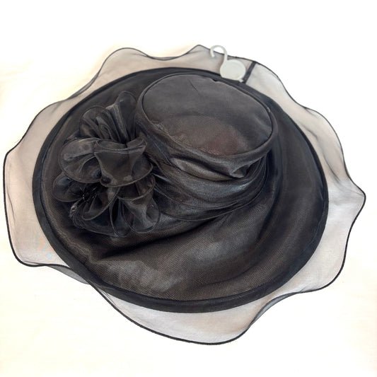 Black soft textured wide-brim occasion hat