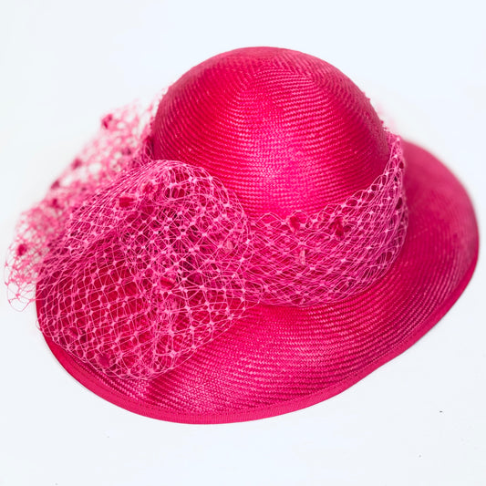 Cerise dome headpiece with net detail