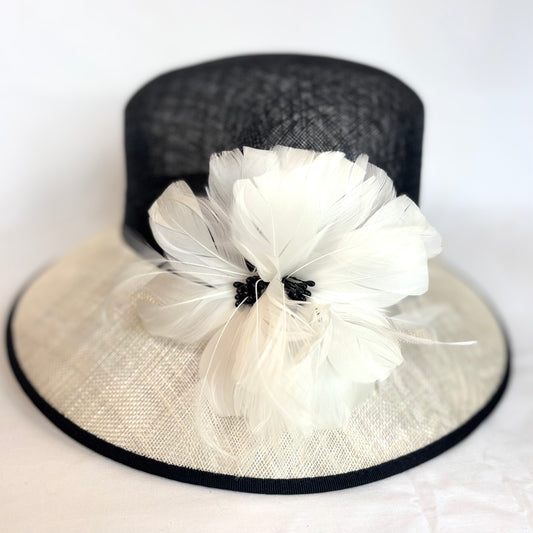 Black and White feathered occasion hat