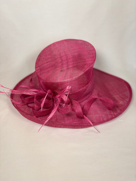 Pink wide brim occasion hat with sculpted bow detail