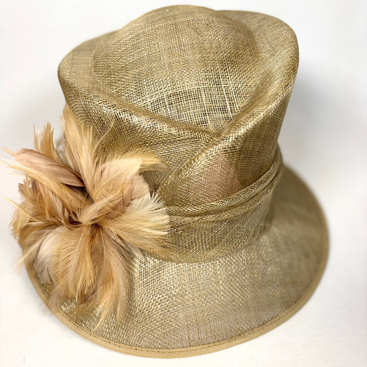 Brown occasion hat with soft feathered detail