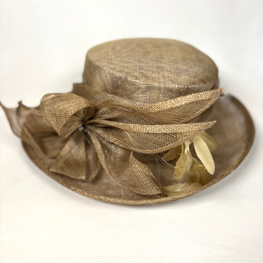 Brown occasion hat with statement flower detail