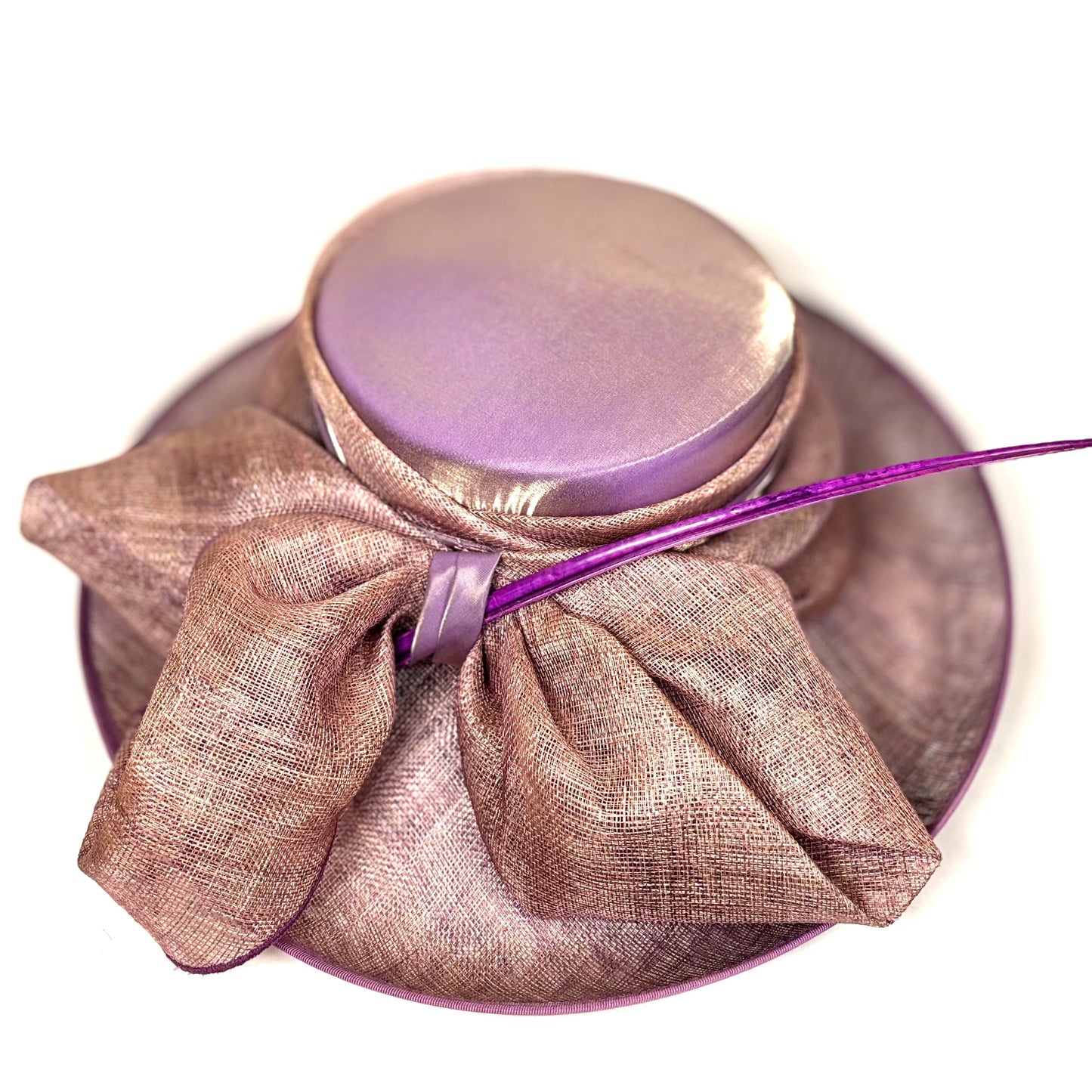 Two tone wide brim occasion hat with structured bow design