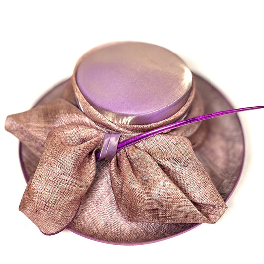 Two tone wide brim occasion hat with structured bow design