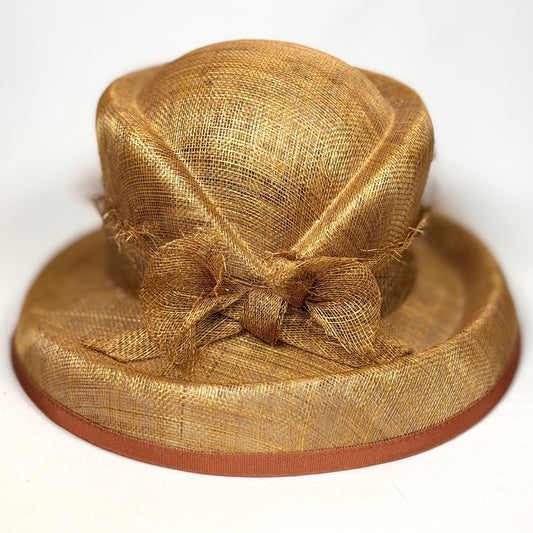 Straw headpiece in tan with trim detail