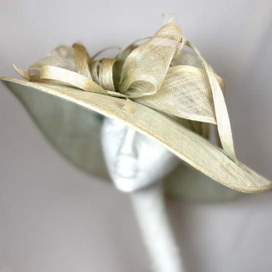 Pale Green wide-brim occasion hat with bold bow detail