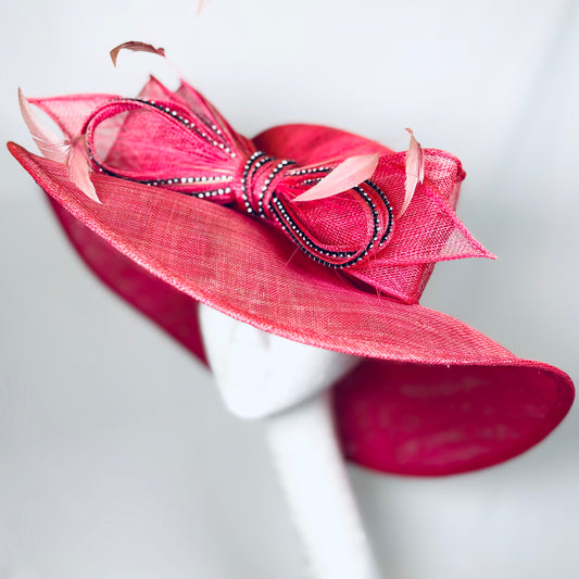 Cerise wide brim occasion hat