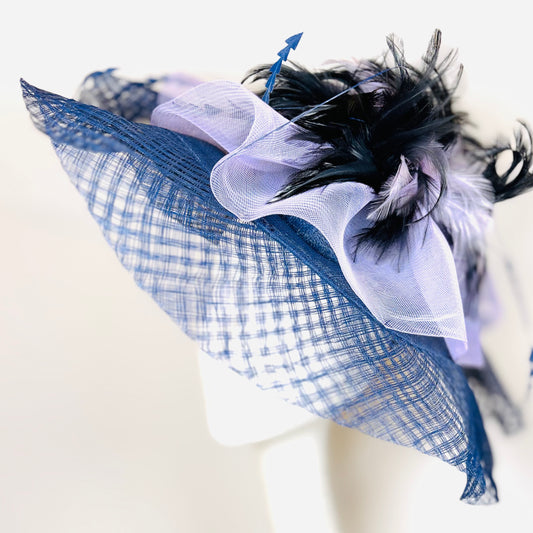 Navy and purple feathered statement headpiece