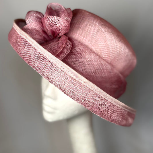 Soft Blush classic occasional hat with statement flower detail