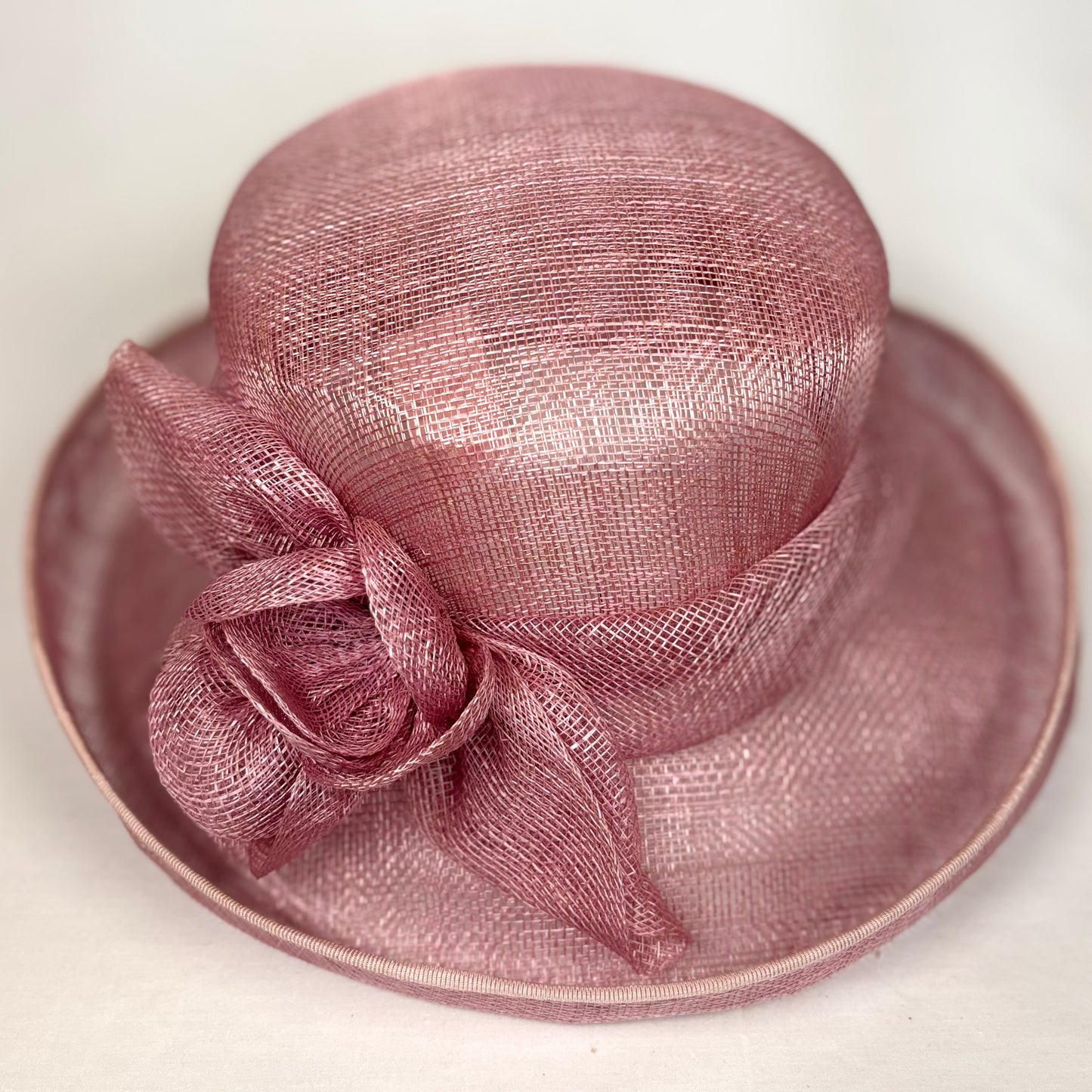 Soft Blush classic occasional hat with statement flower detail