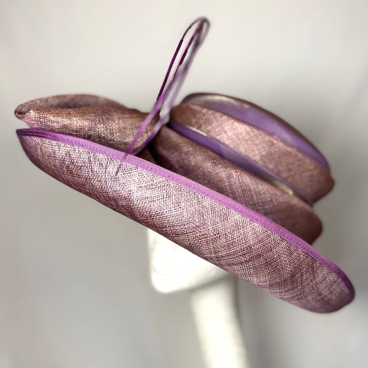 Two tone wide brim occasion hat with structured bow design