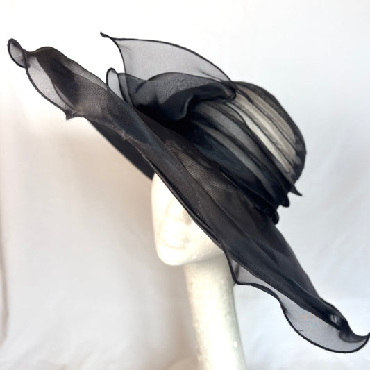 Black soft textured wide-brim occasion hat