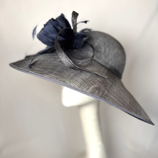 Blue/Black occasion hat with flower detail