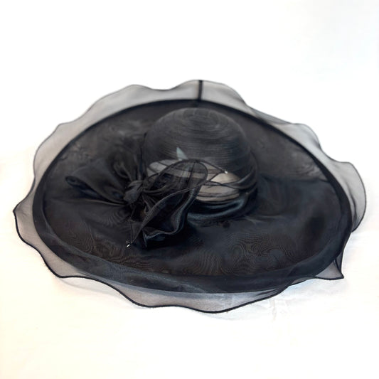 Black soft textured wide-brim occasion hat