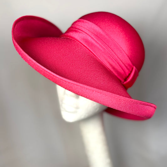 Soft red wide-brim hat with textured curved design