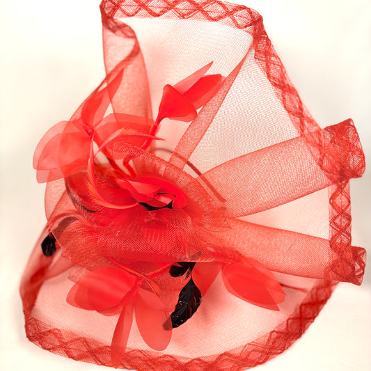 Red hatinator with fine black feather detail