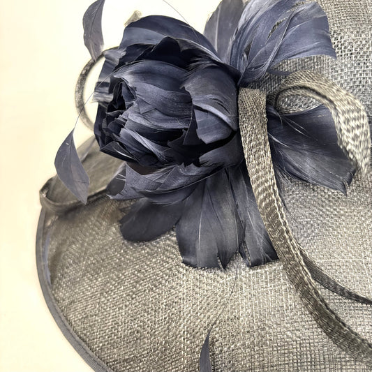 Blue/Black occasion hat with flower detail