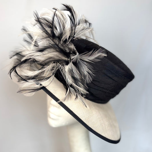 Black and White feathered statement occasion hat