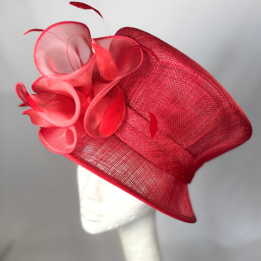 Red structured occasion hat with bold bow design